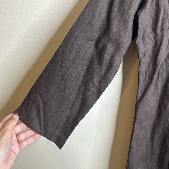 Comptoir Des Cotonniers Brown Linen Tunic Dress EU 40 US 8 Embroidered Boho - Picture 4 of 13